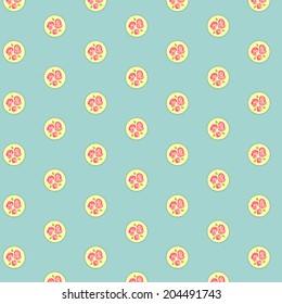 Shabby chic pattern with pink roses on blue background. 
