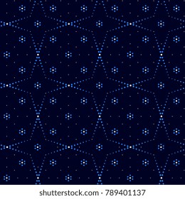 Shabby chic pattern. Starry night sky. Indigo flower star tessellated background. Milky Way galaxy floral all over design. Neon effect. Decorative print block for fabric textile, wallpaper.