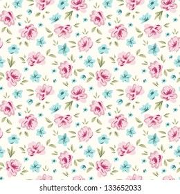 Shabby Chic Rose Pattern. Floral Seamless Background For Your Design And Scrapbooking.