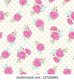 Shabby chic rose pattern with Polka dot. Floral seamless background for your design and scrap booking .