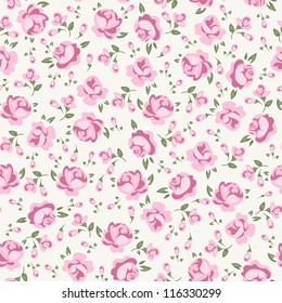 Shabby Chic Rose Pattern. Scrap Booking Floral Seamless Background.