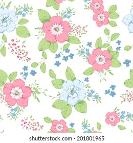 Shabby Chic Rose Pattern and seamless background. Ideal for printing onto fabric and paper or scrap booking. Cottage chic style.