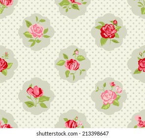 Shabby Chic Rose Pattern and seamless background. Ideal for printing onto fabric and paper or scrap booking. Cottage chic style.