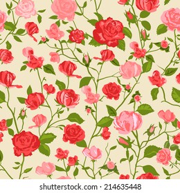 Shabby Chic Rose Pattern and seamless background. Ideal for printing onto fabric and paper or scrap booking. Cottage chic style.