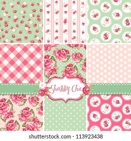 Shabby Chic Rose Patterns and seamless backgrounds. Ideal for printing onto fabric and paper or scrap booking.