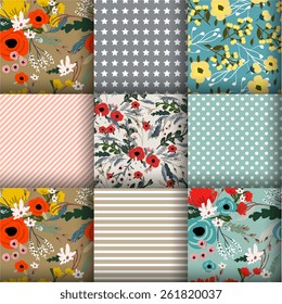 Shabby Chic Rose Patterns and seamless backgrounds. Ideal for printing onto fabric and paper or scrap booking.