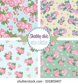 Shabby Chic Rose Patterns. Set seamless pattern. Vintage floral pattern, backgrounds. Vector illustration