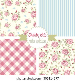 Shabby Chic Rose Patterns. Vintage floral pattern, backgrounds. Vector illustration