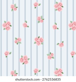 Shabby Chic Rose Stripe Seamless Pattern for Feminine Wallpaper, Textiles and Gift Wrap