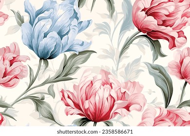 shabby chic roses and flowers repeating background for web and print
