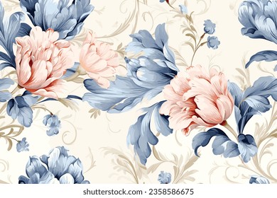 shabby chic roses and flowers repeating background for web and print