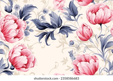 shabby chic roses and flowers repeating background for web and print