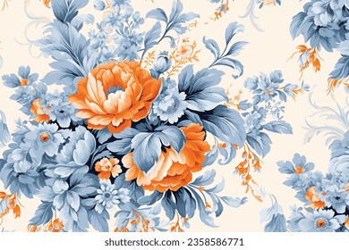 shabby chic roses and flowers repeating background for web and print