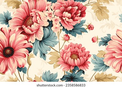 shabby chic roses and flowers repeating background for web and print