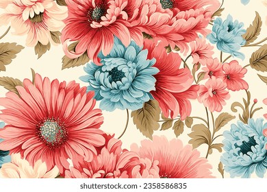 shabby chic roses and flowers repeating background for web and print
