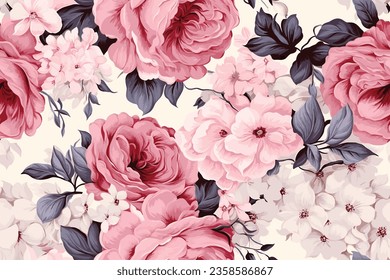 shabby chic roses and flowers repeating background for web and print