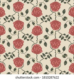 Shabby chic roses seamless vector pattern. Feminine floral surface print design for fabrics, stationery, scrapbook paper, gift wrap, packaging, home decor, wallpapers, textiles, and backgrounds.