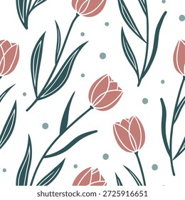 Shabby Chic tulipa padrão de azulejo sem costura com tulipas afligidas e sotaques de pastel macio no fundo branco ideal para espaços encantadores conceito como tulipas afligidas e sotaques de pastel macio no fundo branco criar shabby chique padrão de azulejo sem costura para espaços encantadores no Photo Stock Concept e espaço vazio no lado esquerdo, sem texto —ar 7:2 —tile