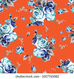 Shabby chic vintage roses seamless pattern, classic chintz floral repeat background for web and print