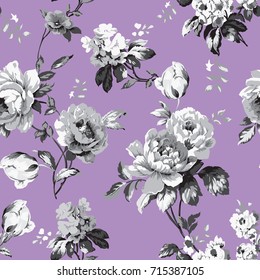 Shabby chic vintage roses, tulips and forget-me-nots vintage seamless pattern, classic chintz floral repeat background for web and print