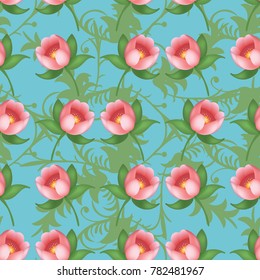 Shabby chic vintage tulips vintage seamless pattern, classic chintz floral repeat background for web and print