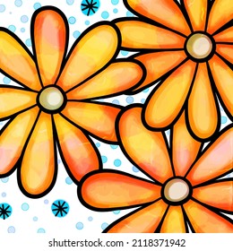 A shabby chic, watercolor ink style daisy flower background floral pattern.
