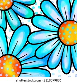 A Shabby Chic, Watercolor Ink Style Daisy Flower Background Floral Pattern.
