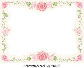 Shabby Chic-Themed Frame Featuring Intertwined Flowers