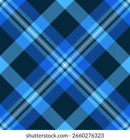 Tecido de textura de tecido shabby, fundo de padrão de xadrez em grupo. Vetor de verificação uniforme sem emenda tartan em cores escuras e ciano.