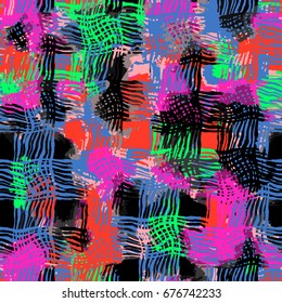 Shabby grunge textiles seamless pattern.Hand painted expressive ethnic flovoured motifs for textile,wrapping, decoration