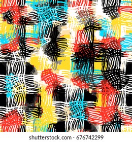 Shabby grunge textiles seamless pattern.Hand painted expressive ethnic flovoured motifs for textile,wrapping, decoration