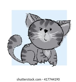 shabby hand drawn little cat. vector illustration little cute stripe cat