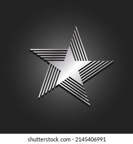 Shabby Metal 3d Star Logo, Five Pointed Star With Abstract Wings, Worn Surface Texture Effect.