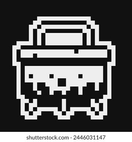 Shabby old pan pixel art icon. Halloween greeting card design. Witch's cauldron. Isolated vector illustration.