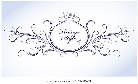 Shabby oval frame with crown. Vector 