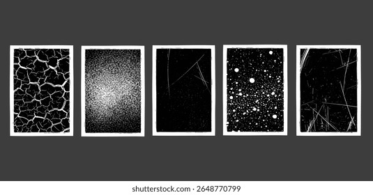 Shabby paper texture for background, effect of grain, dust, scuffs, torn edges, grunge. Realistic texture overlay for posters, covers. Border with grain stamps. Overlay texture grunge. 