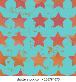 Shabby red stars seamless pattern. Grunge vintage endless abstract background