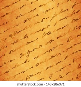 Shabby script on grunge paper. Vintage lettering on old paper. Shabby manuscript. Retro seamless pattern. Handwriting old letter. Latin text. Handwritten book. Handwriting text. Written handwriting