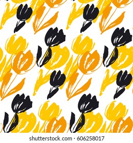 Shabby sketch tulip flower seamless pattern. Modern abstract style floral surface design for fabric, background, wrapping paper, print.