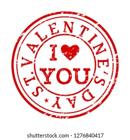 Shabby stamp with heart and the text "I love you" for valentines day. Flat vector illustration isolated on white background