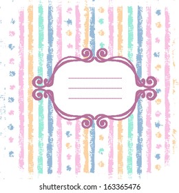 Shabby stripes background with hand drawn frame in tender pastel tones