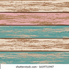 Shabby wood texture flat vector illustration. Colorful aged wooden boards, obsolete multicolor painted planks. Creative vintage background, decorative rough hardwood backdrop. Old fence, floor.