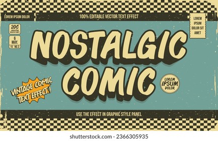 shabby worn vintage retro editable text effect in superhero cartoon comic style with grunge texture