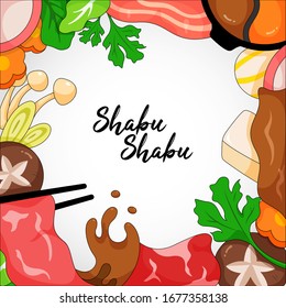 Shabu shabu (hot pot) frame illustration on white background vector.