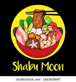 Shabu shabu (hot pot) illustration on black background vector.