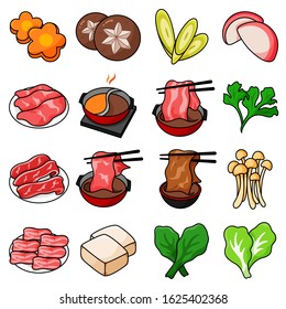 Shabu shabu icon collection vector.