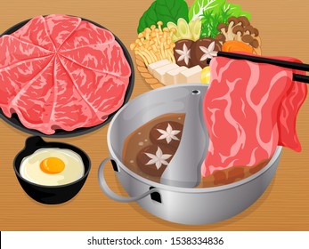 Shabu shabu menu set (hot pot) illustration on background vector.