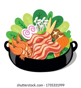 Shabu Sukiyaki hot pot vector