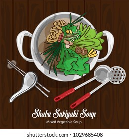 shabu sukiyaki mixed vegetable soup illustration graphic object