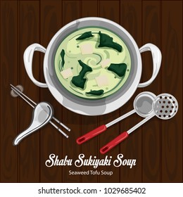 shabu sukiyaki seaweed tofu soup illustration graphic object